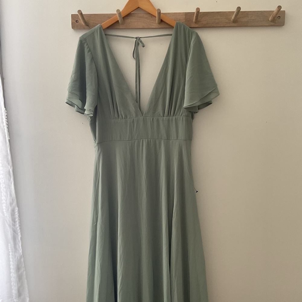 Lulus Promise of Love Sage Brush Green Line Skirt Chiffon Maxi Dress XL - Picture 6 of 16